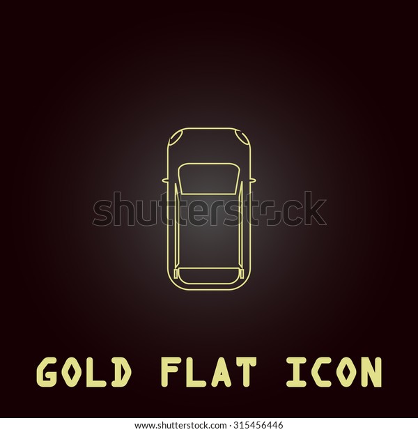 Simple car -\
top view. Outline gold flat pictogram on dark background with\
simple text.Vector Illustration trend\
icon
