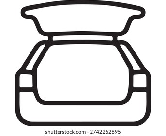 Simple car trunk outline icon showing open vehicle boot. Ideal for automotive services, transportation apps, logistics, car repair, and vehicle feature illustrations. Editable vector format.