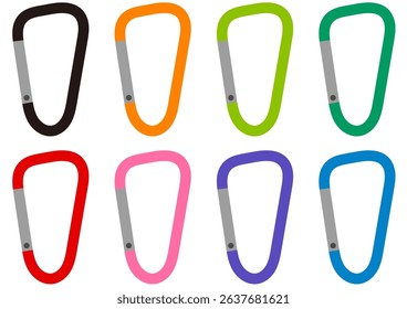 Simple carabiner illustration set with eight color variations