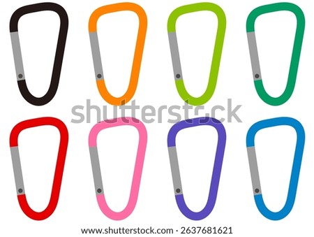 Simple carabiner illustration set with eight color variations