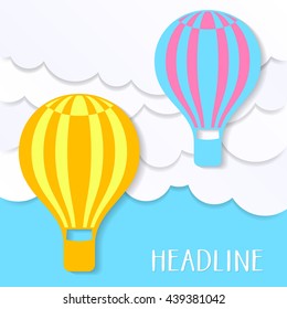 Simple card with clouds and hot air balloons