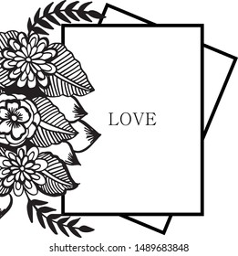 Simple card of love, isolated on white background, with various shape leaf wreath frame elegant. Vector