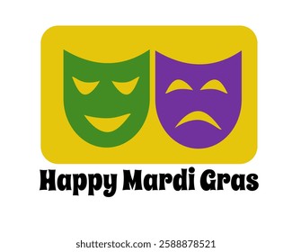 Simple card with Mardi Gras masks, holiday symbols for flyer, postcard, invitation or poster vector illustration design