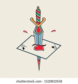 simple card tattoo and dagger designs illustration