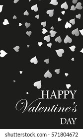 simple card for Valentine s day. Black and white style, falling hearts. Design element, poster.
