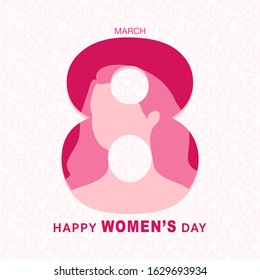 Simple, card/banner/poster/invitation for International women's day, on March 8, to celebrate the cultural, social, political, economic achievements of women world wide.