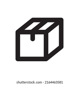 Simple cardboard box icon, Vector outline icon on white background.	