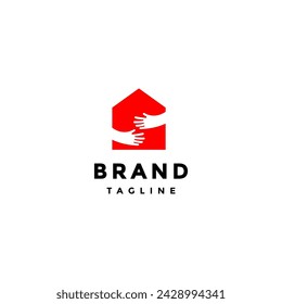 Simple Caring Family Home Logo Design. Two Hands Hugging House Warmly Logo Design.