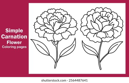 "Simple Carnation Flower Coloring Pages – Elegant and Easy Floral Designs for Relaxation and Fun"