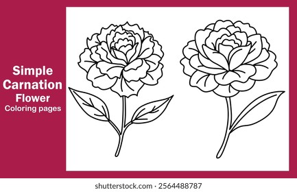 "Simple Carnation Flower Coloring Pages – Elegant and Relaxing Floral Designs for Creativity"
