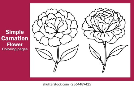 "Simple Carnation Flower Coloring Pages – Elegant and Easy Floral Designs for Relaxation and Creativity"