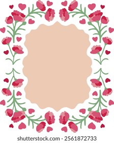 Simple carnation and heart vector frame