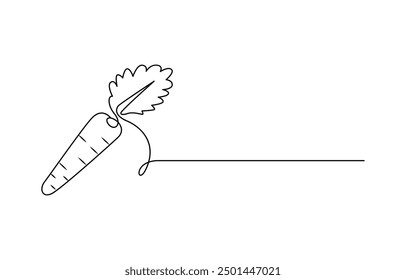 Simple carrot in continuous one line art drawing design, Growing carrot plant minimalist outline vector, Carrot vegetable in one continuous line art drawing style
