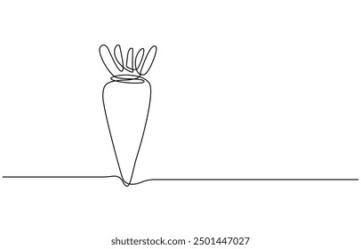 Einfache Karotte in durchgehender einzeiliger Art Zeichnung Design, Wachsende Karotte Pflanze minimalistischen Umriss Vektor, Karotte Gemüse in einem durchgehenden Linie Kunst Zeichnung Stil