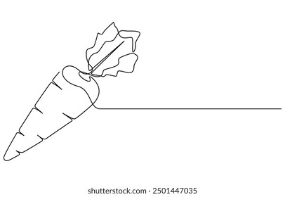 Einfache Karotte in durchgehender einzeiliger Art Zeichnung Design, Wachsende Karotte Pflanze minimalistischen Umriss Vektor, Karotte Gemüse in einem durchgehenden Linie Kunst Zeichnung Stil
