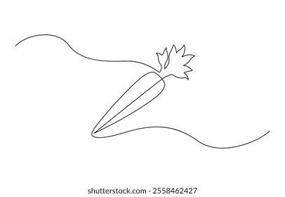 Simple carrot in continuous one line art drawing design, Continuous one line drawing of isolated carrot outline vector art illustration, Continuous one line drawing of carrot vegetable.