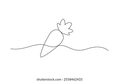 Simple carrot in continuous one line art drawing design, Continuous one line drawing of isolated carrot outline vector art illustration, Continuous one line drawing of carrot vegetable.