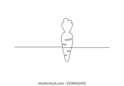 Simple carrot in continuous one line art drawing design, Continuous one line drawing of isolated carrot outline vector art illustration, Continuous one line drawing of carrot vegetable.