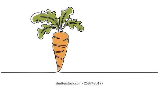 Simple carrot in continuous one line art drawing icon isolated on white background vector illustration, Growing carrot plant minimalist outline vector, one line drawing carrot vegetable vector pro. 