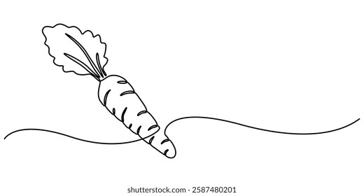 Simple carrot in continuous one line art drawing icon isolated on white background vector illustration, Growing carrot plant minimalist outline vector, one line drawing carrot vegetable vector pro. 