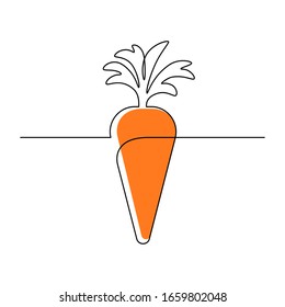 Simple carrot design in continuous line art drawing style. Growing carrot plant. Vector illustration