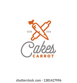 Simple Carrot with Rolling Pin or Dough Roller for Vegan Cakes Bakery logo design