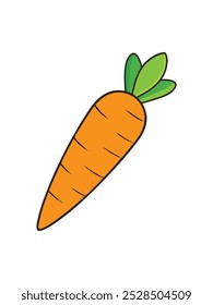 Simple carrot vector illustration with bright colors, bold outlines, and playful design elements.