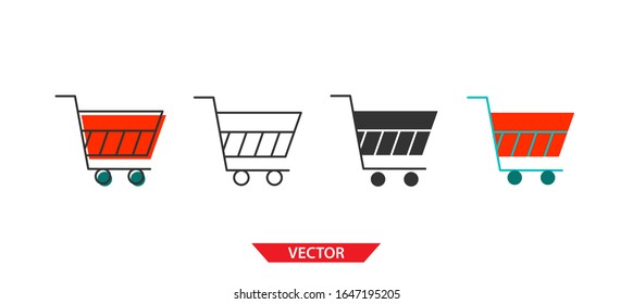 Icono de carro simple sobre fondo blanco 4 tipos como contorno, negro, color, contorno y color. Ilustración vectorial.