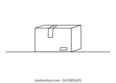 Simple carton box outline in continuous one line minimalist style for isolated illustration