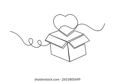 Simple carton box outline in continuous one line minimalist style for isolated illustration