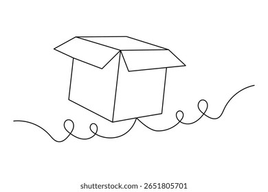 Simple carton box outline in continuous one line minimalist style for isolated illustration