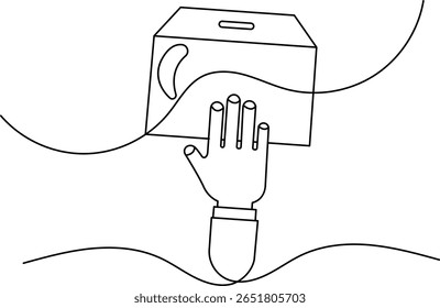 Simple carton box outline in continuous one line minimalist style for isolated illustration
