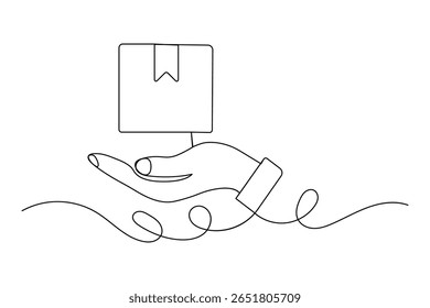 Simple carton box outline in continuous one line minimalist style for isolated illustration