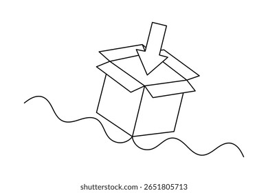Simple carton box outline in continuous one line minimalist style for isolated illustration