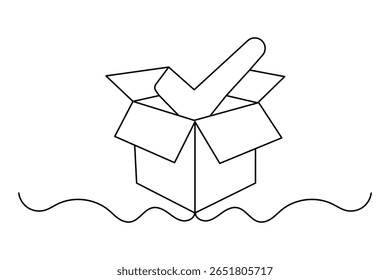 Simple carton box outline in continuous one line minimalist style for isolated illustration