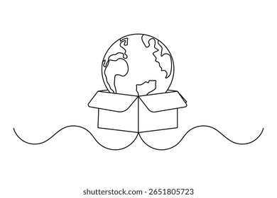 Simple carton box outline in continuous one line minimalist style for isolated illustration