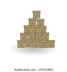 Einfache Kartonauslieferung Verpackung offene Box mit zerbrechlichen Zeichen. Pappe geschlossene Logistikbox Set. Vektor-Abbildung isoliert auf weißem Hintergrund