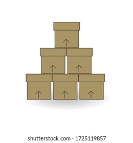 Simple carton delivery packaging open box with fragile signs. Cardboard closed logistic box set. Vector illustration isolated on white background
