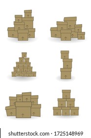 Einfache Kartonauslieferung Verpackung offene Box mit zerbrechlichen Zeichen. Pappe geschlossene Logistikbox Set. Vektor-Abbildung isoliert auf weißem Hintergrund