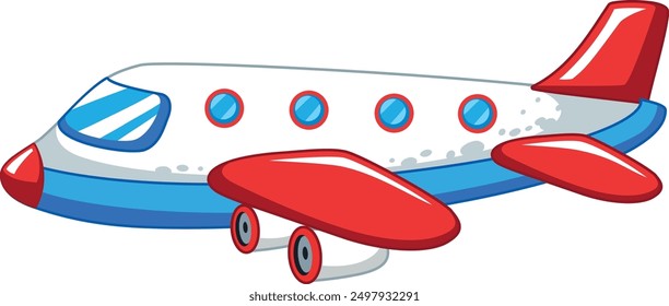 Simple cartoon airplane with red, white, and blue colors. Perfect for kids' designs, travel themes, and aviation projects.