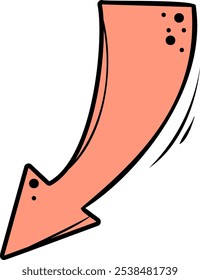 Ein einfacher Cartoon-Pfeil, der mit einer gekrümmten Form nach unten zeigt