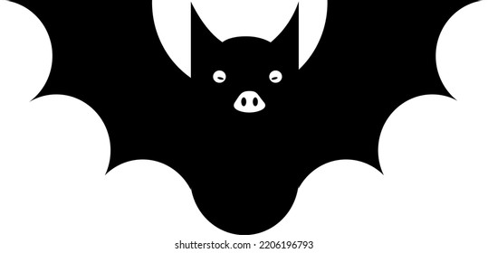 Simple cartoon bat icon. Flying bat with spread wings, symbol clip art illustration.
