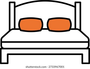 Simple cartoon bed with two orange pillows and black outline white