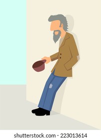 Simple cartoon of a beggar beg for money