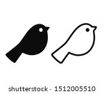 Simple cartoon bird icon. Solid black silhouette and line art outline. Minimal logo design element, vector illustration.