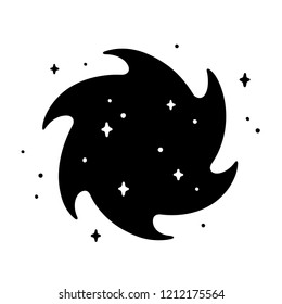 Simple Cartoon Black Hole Vortex Drawing With Stars, Outer Space Symbol. Vector Illustration, Tattoo Design.