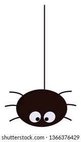 Caricatura simple de una araña negra colgando ilustración vectorial sobre fondo blanco