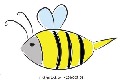 Simple cartoon of a black and yellow bee vector illustration on white background