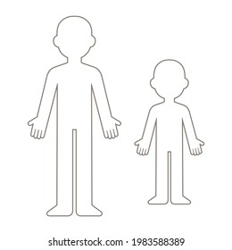 Simple cartoon blank body template. Adult and child figure outline. Isolated vector clip art illustration.
