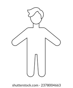 Simple cartoon blank man body template. Silhouette Boy child figure outline. Isolated vector clip art illustration